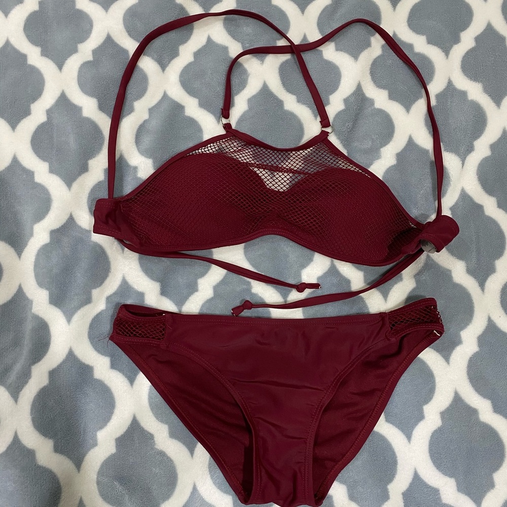Two piece bikini set, dark red
